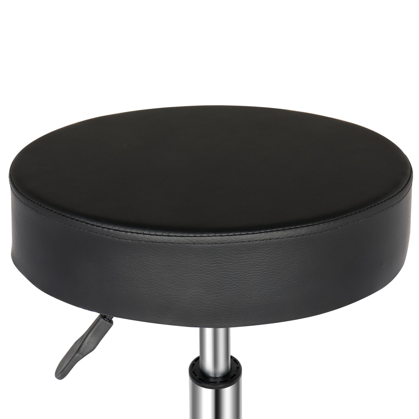 PU Leather Nylon Wheel 300lbs Round Stool Plating Five-Star Feet Technician Stool Black