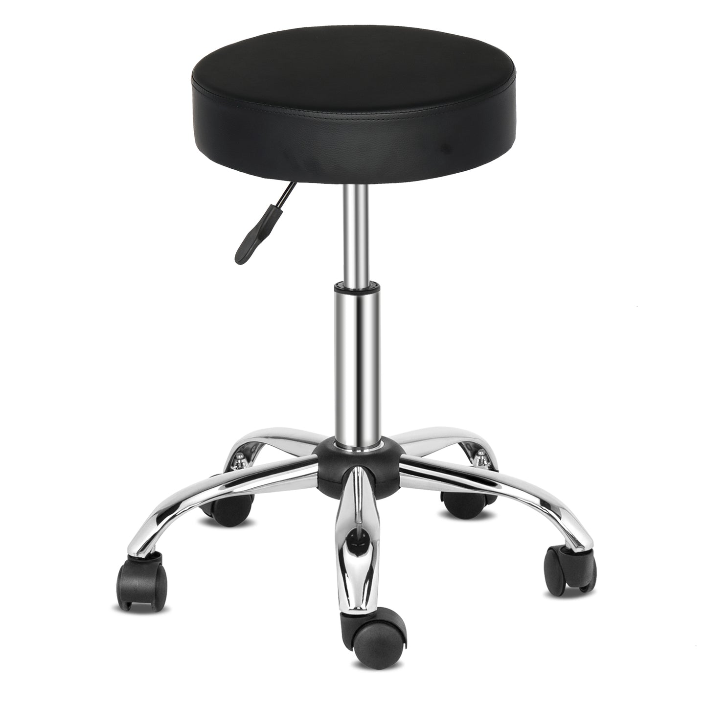 PU Leather Nylon Wheel 300lbs Round Stool Plating Five-Star Feet Technician Stool Black