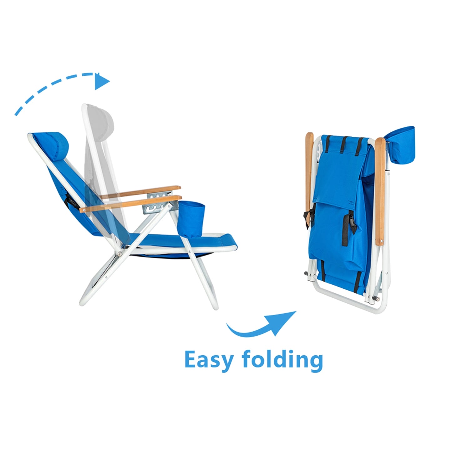 1pc Portable High Strength Beach Chair with Adjustable Headrest Blue