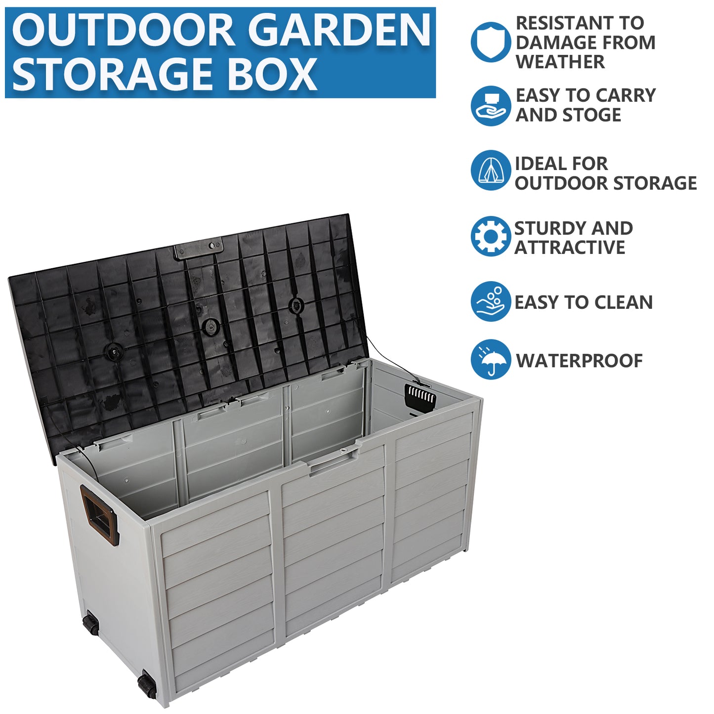 75gal 260L Outdoor Garden Plastic Storage Deck Box Chest Tools Cushions Toys Lockable Seat