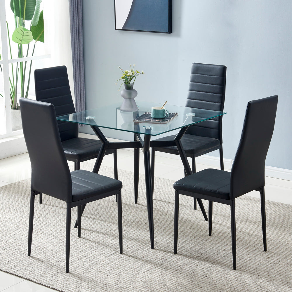 4pcs Elegant Assembled Stripping Texture High Backrest Dining Chairs