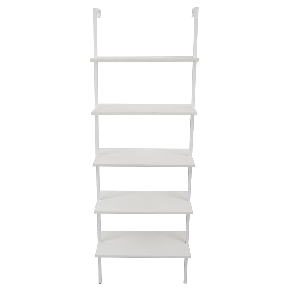 5-Shelf Wood Ladder Bookcase with Metal Frame, Industrial 5-Tier Modern Ladder Shelf Wood Shelves