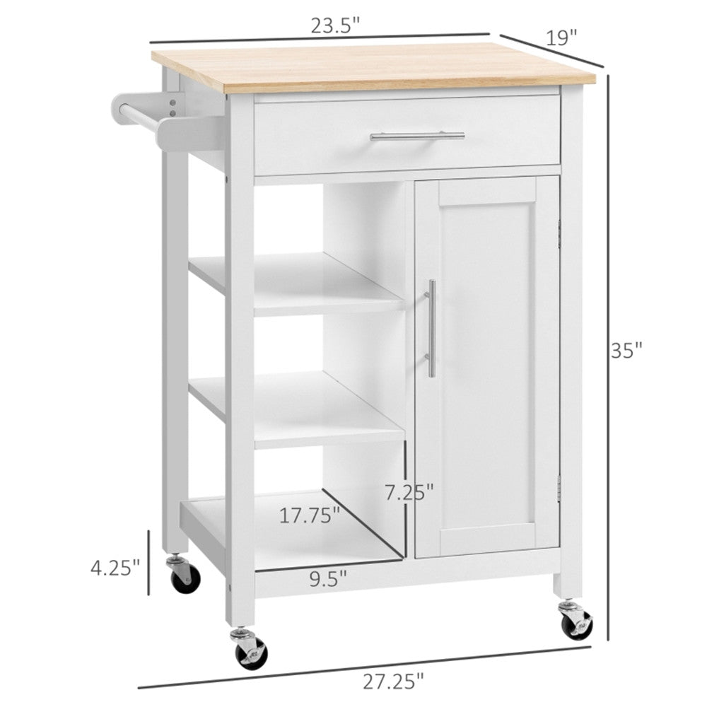 Compact Kitchen Island Cart on Wheels, Rolling Utility Trolley Cart