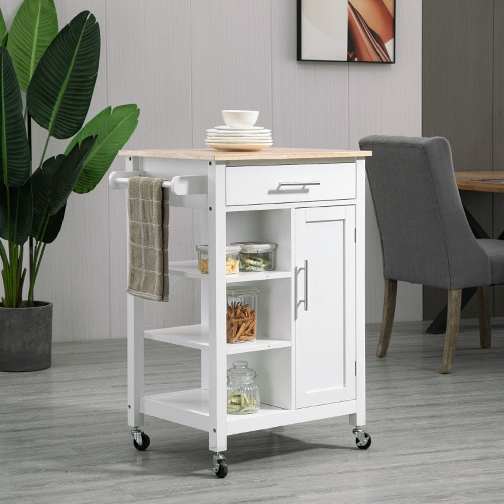 Compact Kitchen Island Cart on Wheels, Rolling Utility Trolley Cart