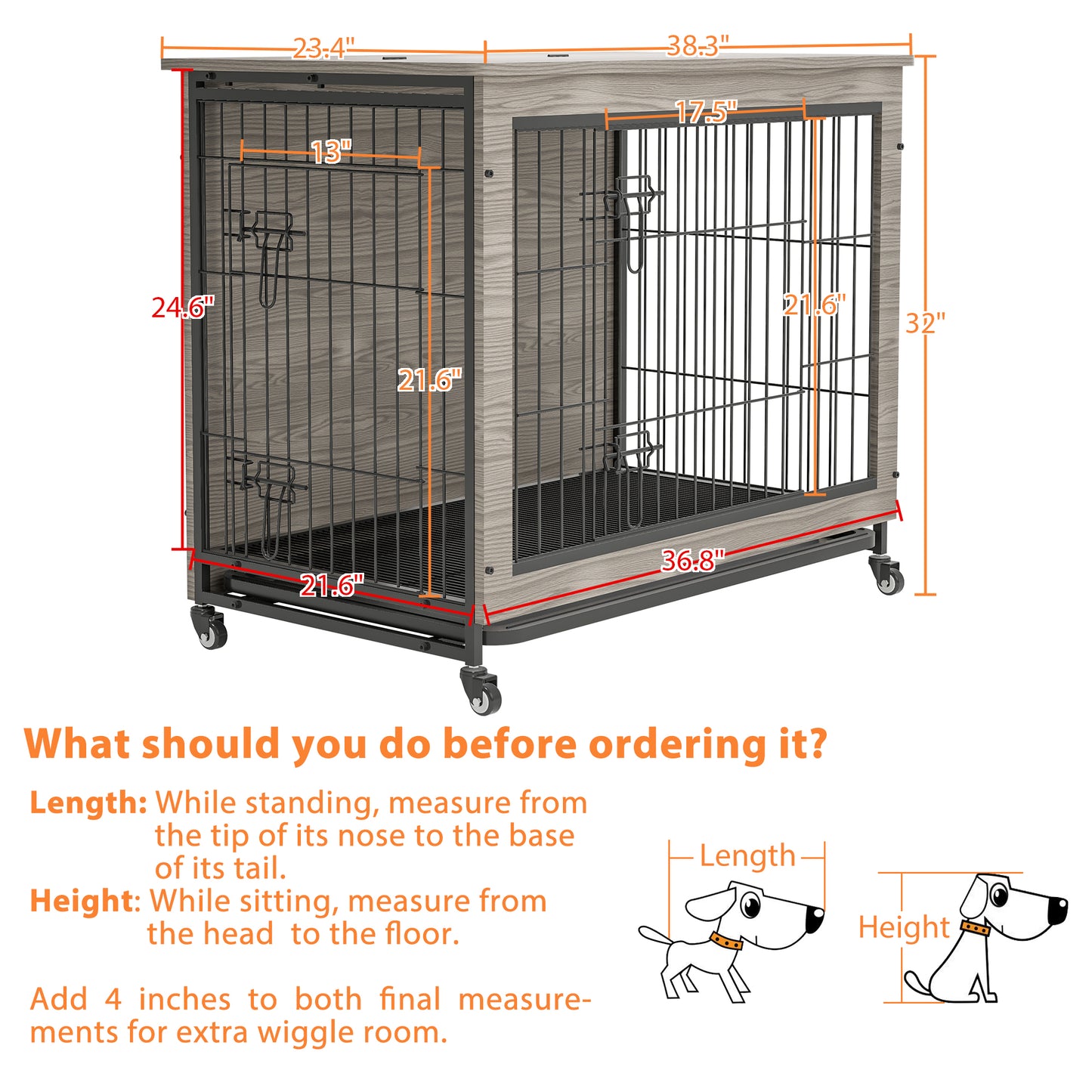 38 Inch Heavy-Duty Gray Dog Crate Furniture