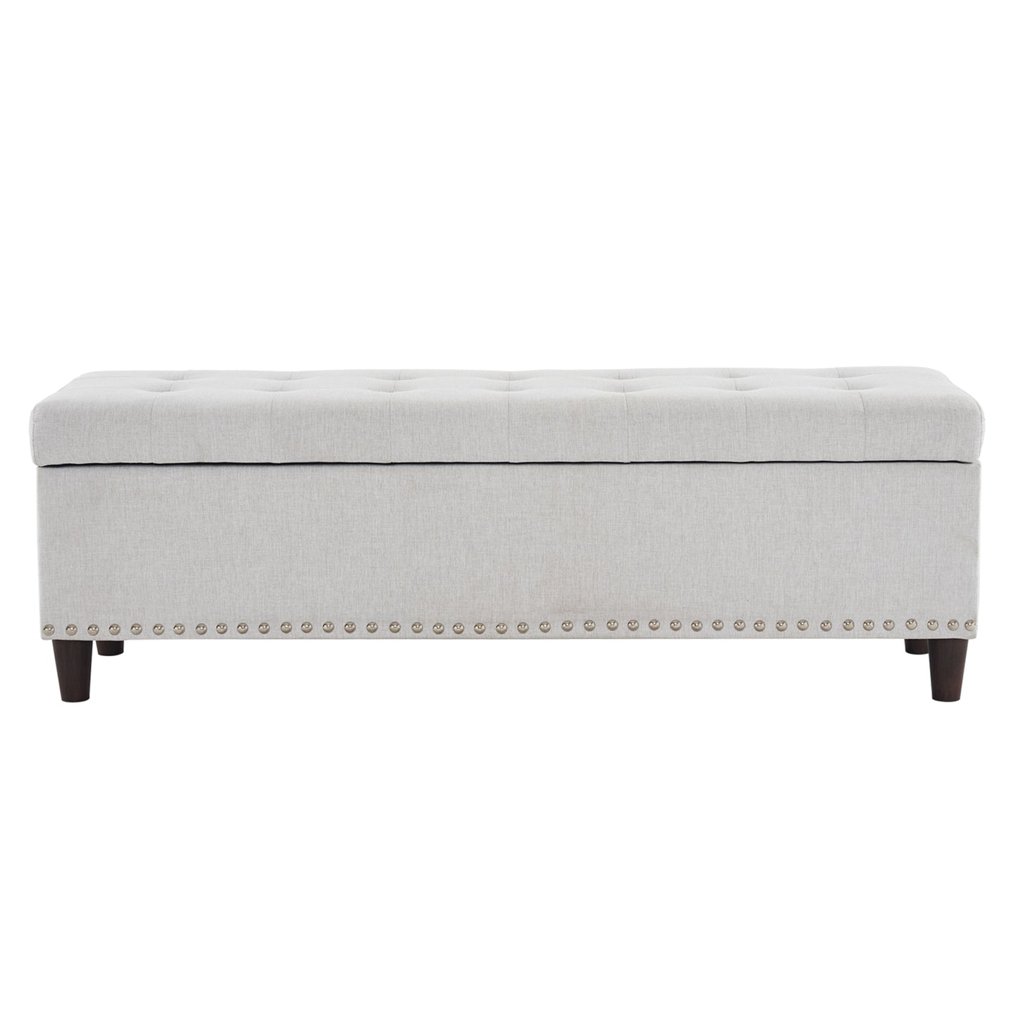 51 Inches 131*41*42cm Linen With Storage Copper Nails Bedside Stool Footstool Off-White