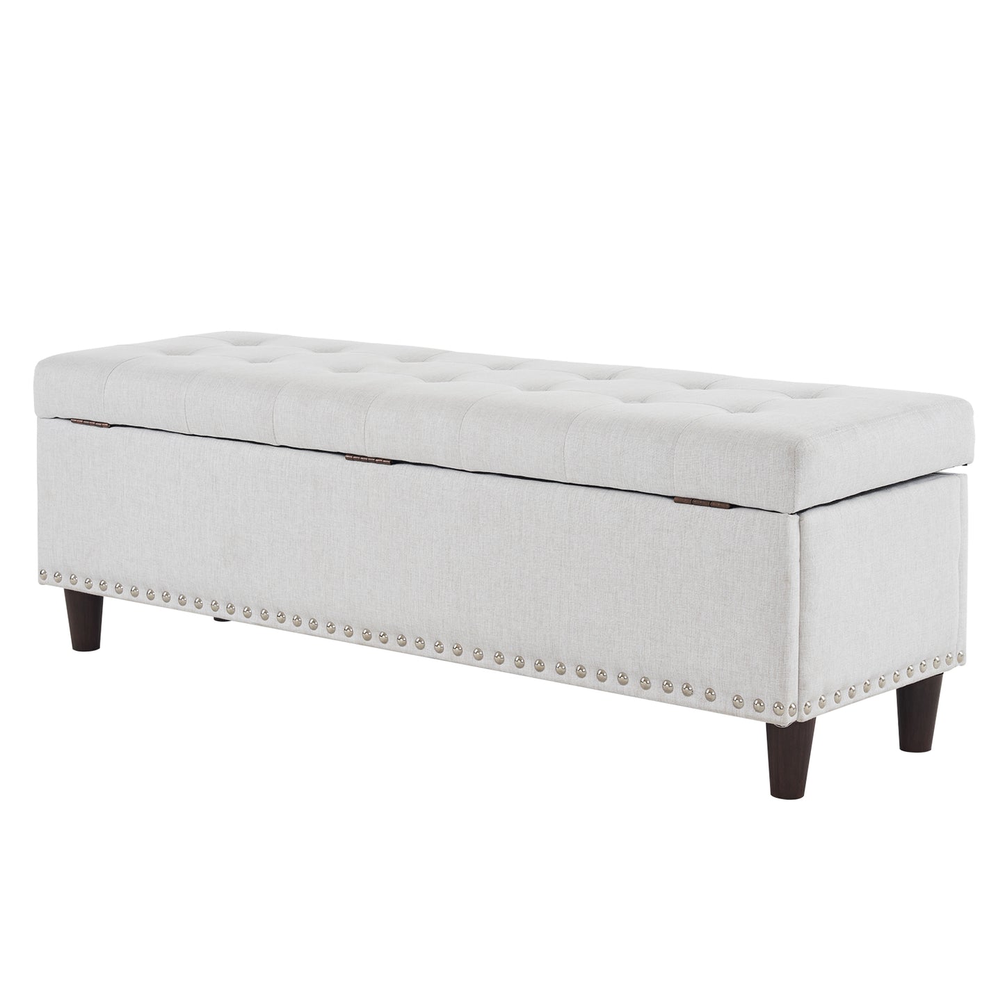 51 Inches 131*41*42cm Linen With Storage Copper Nails Bedside Stool Footstool Off-White