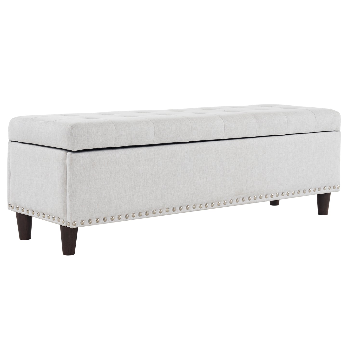 51 Inches 131*41*42cm Linen With Storage Copper Nails Bedside Stool Footstool Off-White