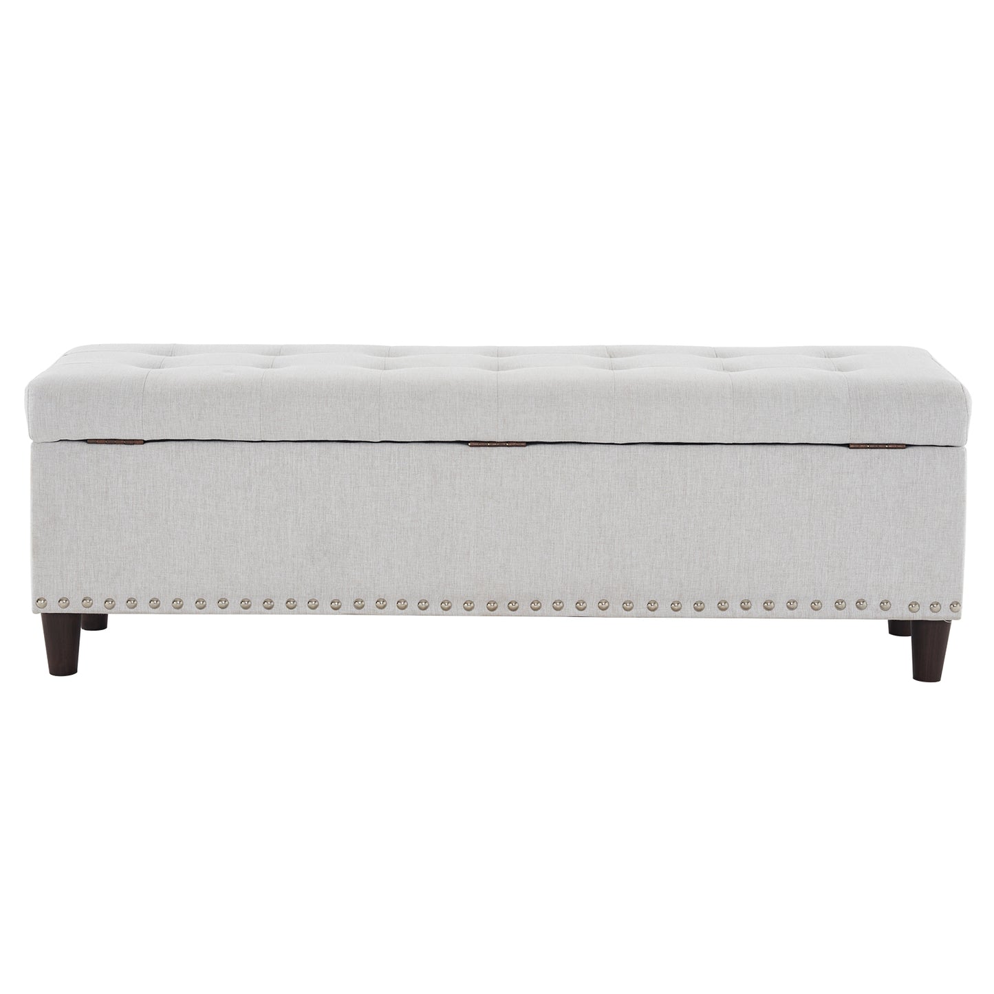 51 Inches 131*41*42cm Linen With Storage Copper Nails Bedside Stool Footstool Off-White