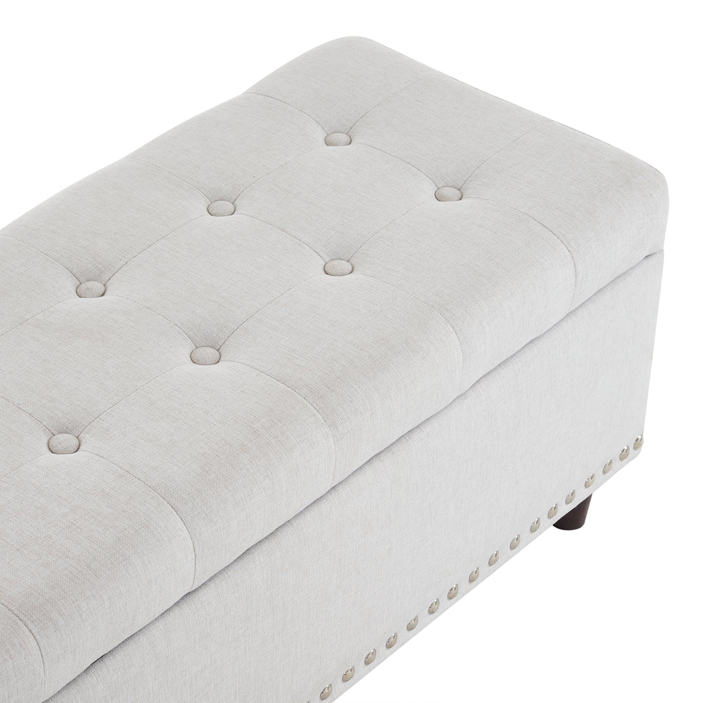 51 Inches 131*41*42cm Linen With Storage Copper Nails Bedside Stool Footstool Off-White