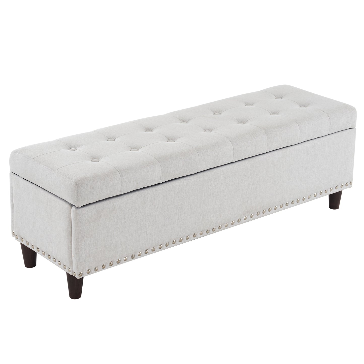 51 Inches 131*41*42cm Linen With Storage Copper Nails Bedside Stool Footstool Off-White