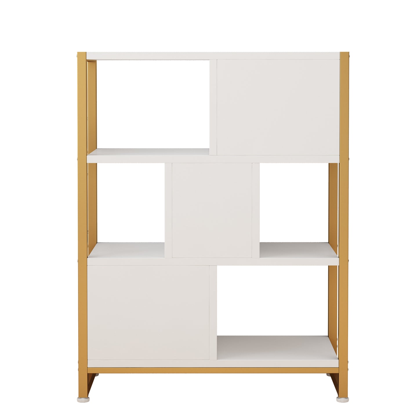 4-layer bookshelf with 3 high legs, particle board, iron frame, non-woven fabric, 80*30*103cm, gold frame, white