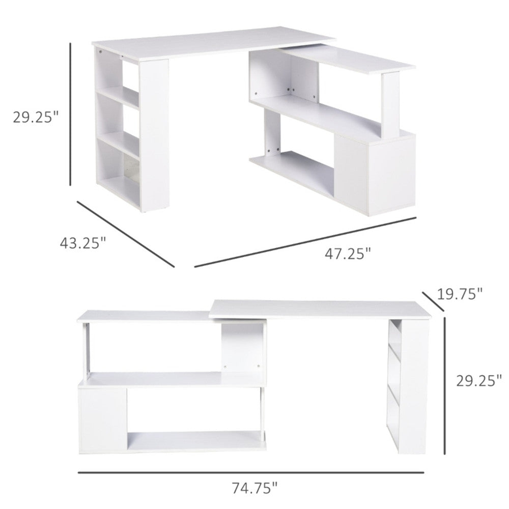 Space Saving 360° Rotating L-Shaped Computer Desk with Extra Storage, Durable Engineered Wood, Easy to Clean for Office, Bedroom, Dorm