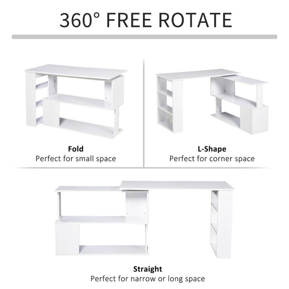 Space Saving 360° Rotating L-Shaped Computer Desk with Extra Storage, Durable Engineered Wood, Easy to Clean for Office, Bedroom, Dorm