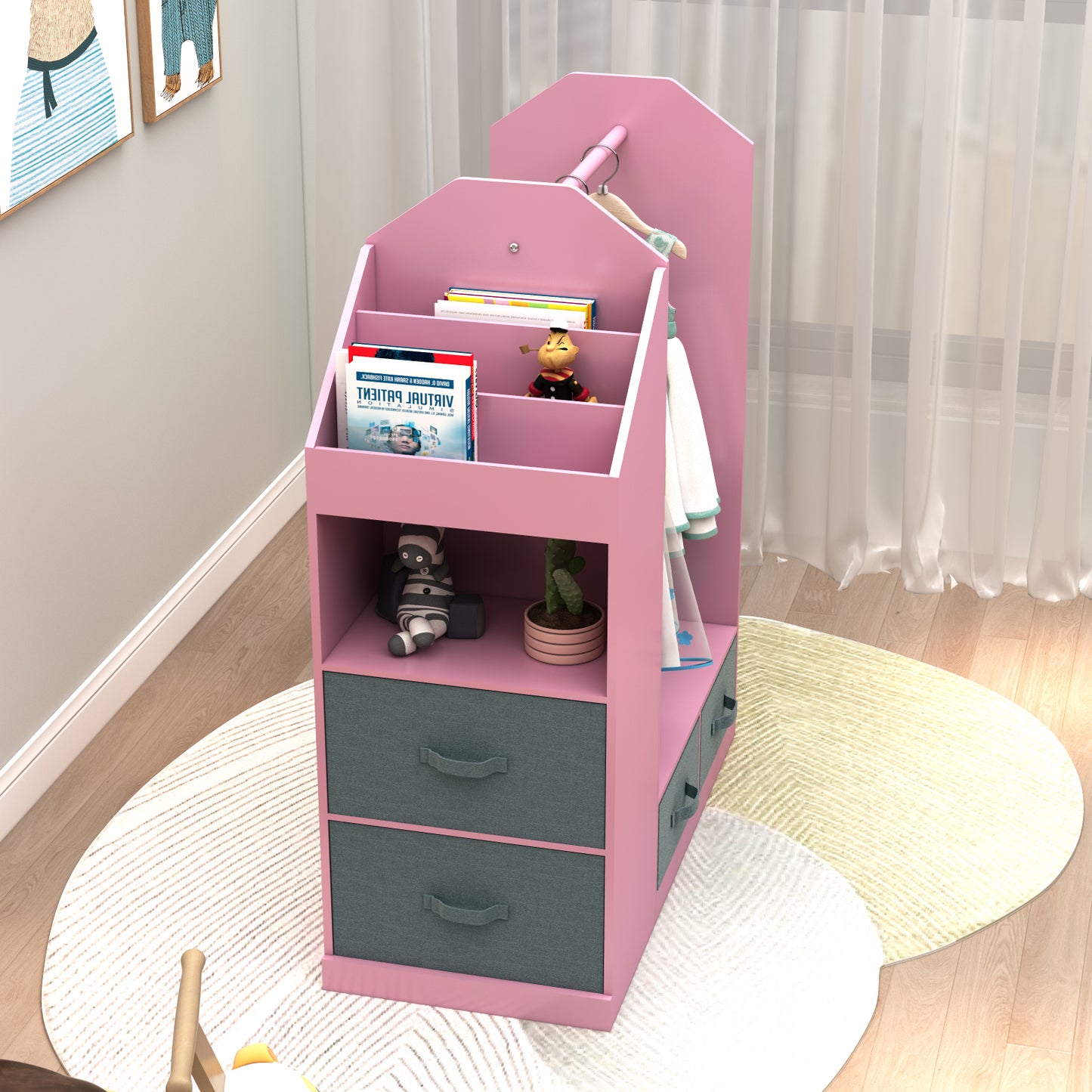 Kids Costume Organizer、 Costume Rack、Kids Armoire、Open Hanging Armoire Closet with Mirror