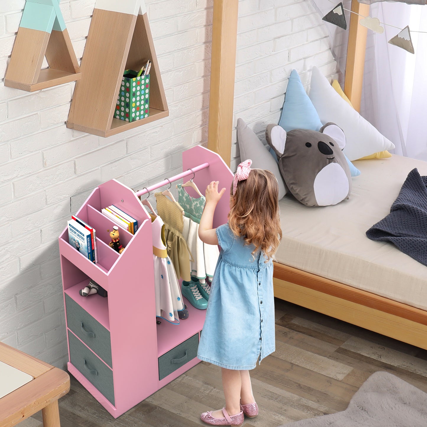 Kids Costume Organizer、 Costume Rack、Kids Armoire、Open Hanging Armoire Closet with Mirror