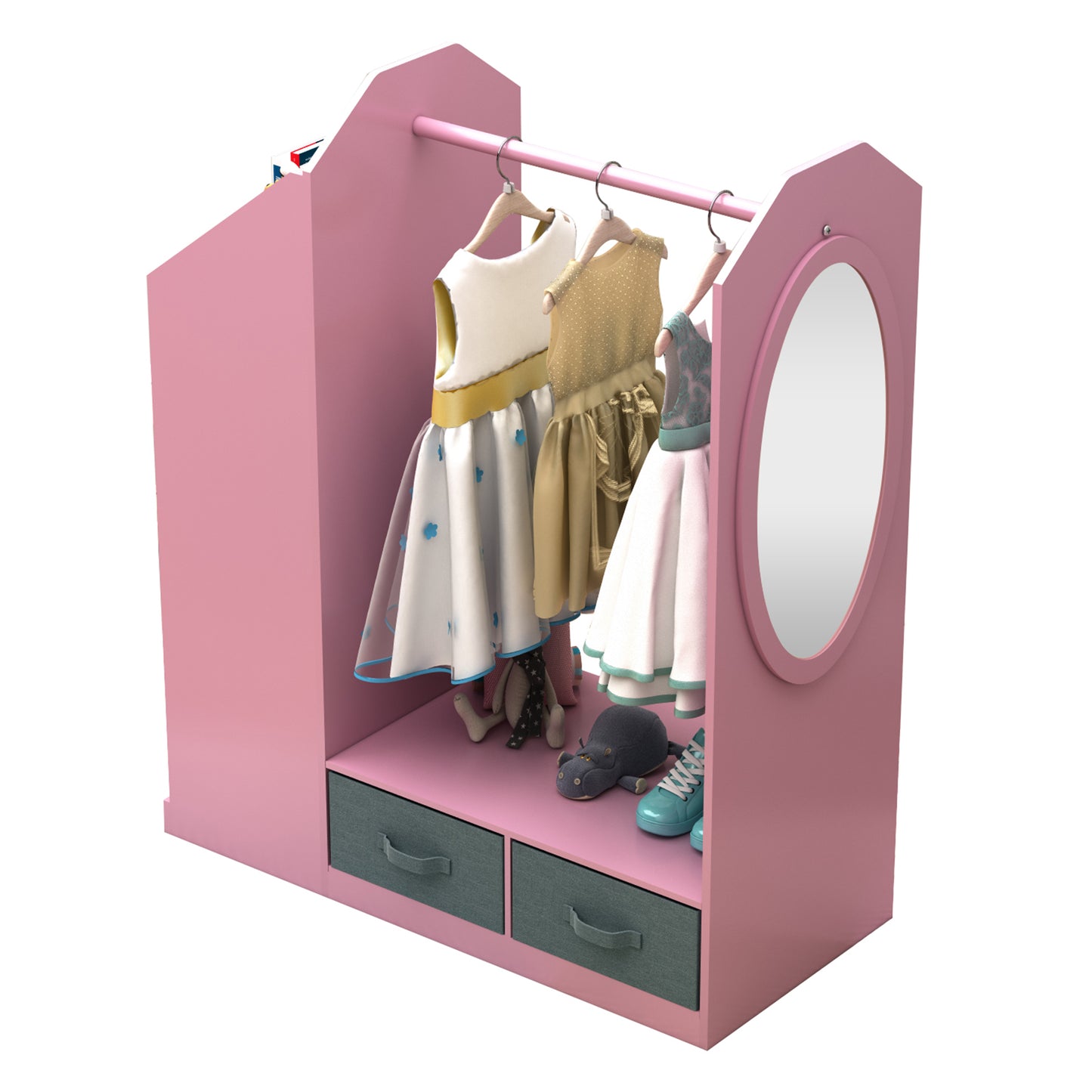 Kids Costume Organizer、 Costume Rack、Kids Armoire、Open Hanging Armoire Closet with Mirror