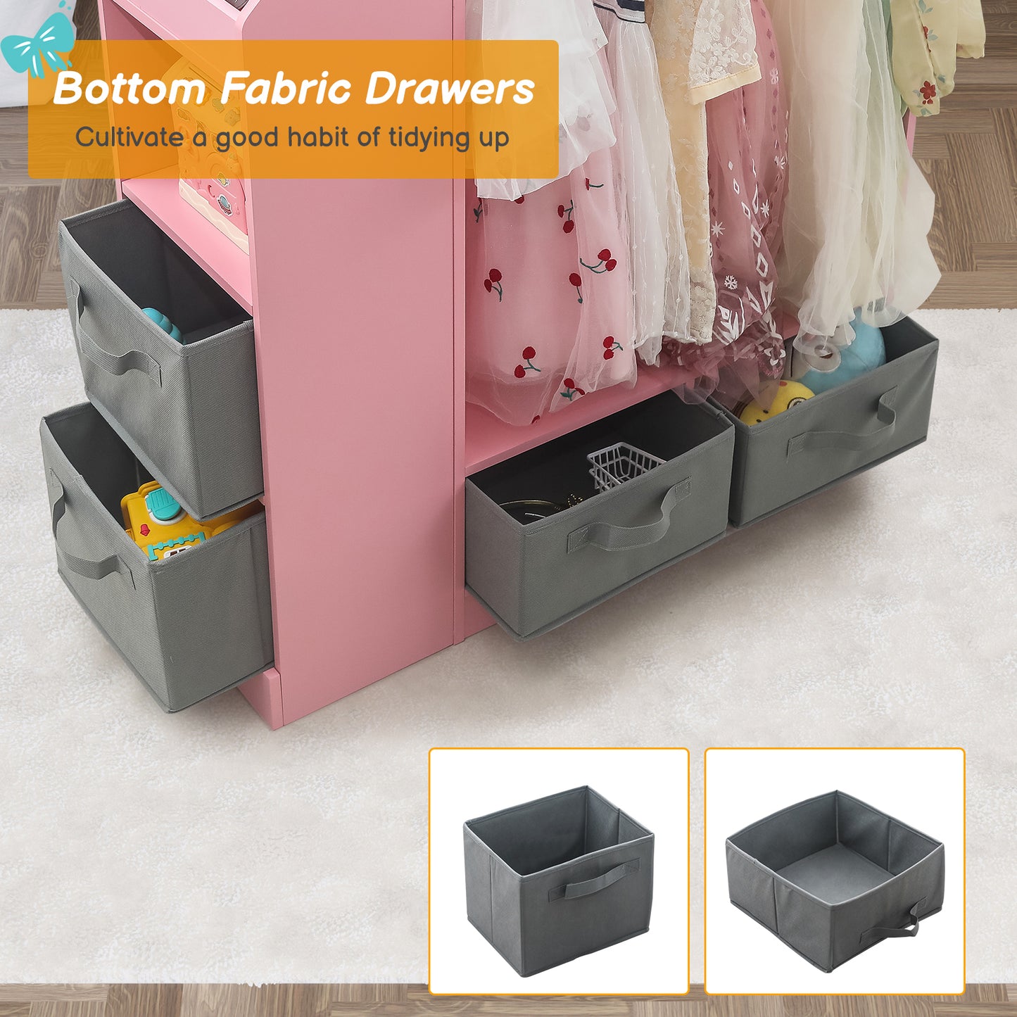 Kids Costume Organizer、 Costume Rack、Kids Armoire、Open Hanging Armoire Closet with Mirror