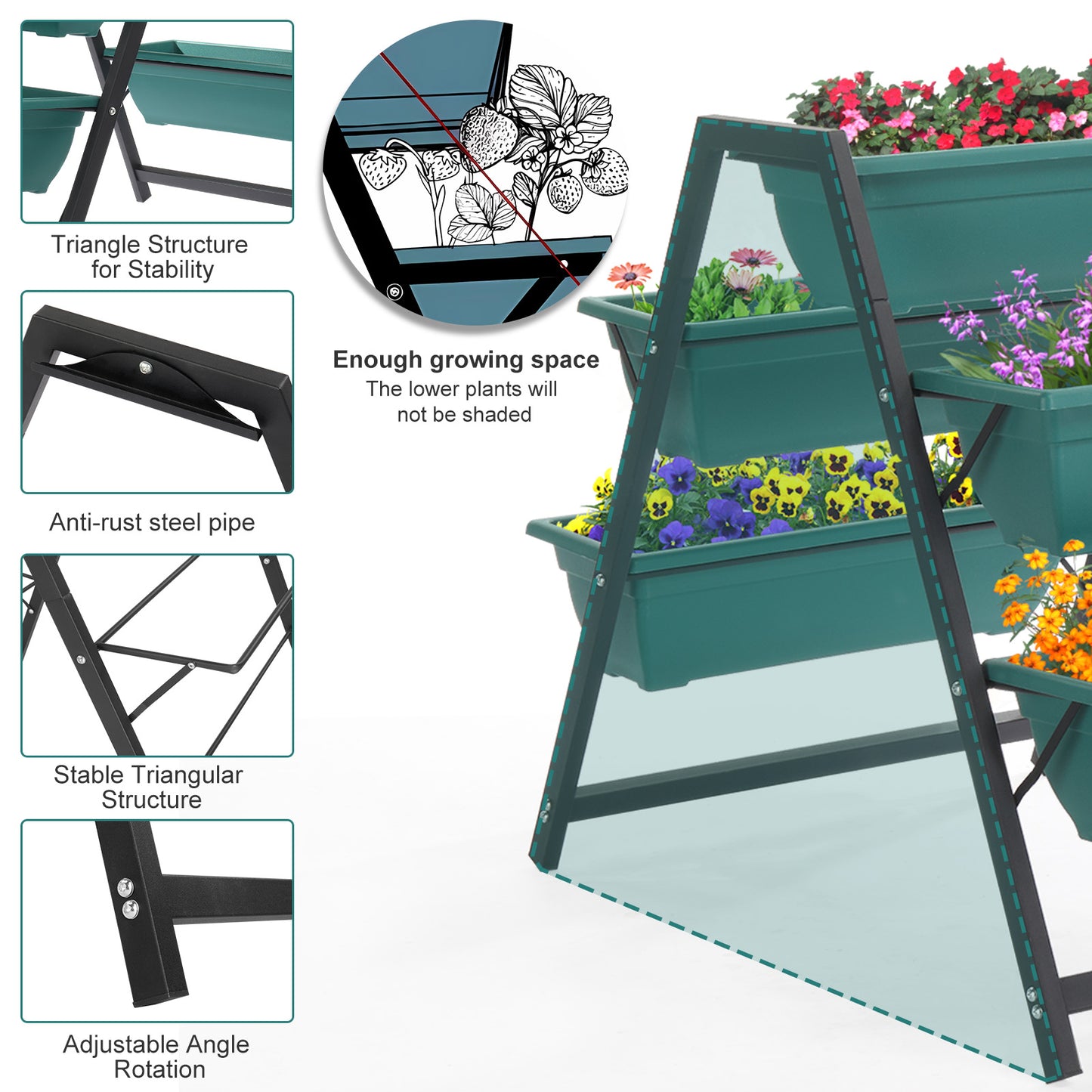 Raised Garden Planter Bed, Tiered Planter Stand with 5 Boxes, Vertical Raised Garden Bed for Herbs, Flowers, or Vegetables in Patio Balcony Indoor Outdoor