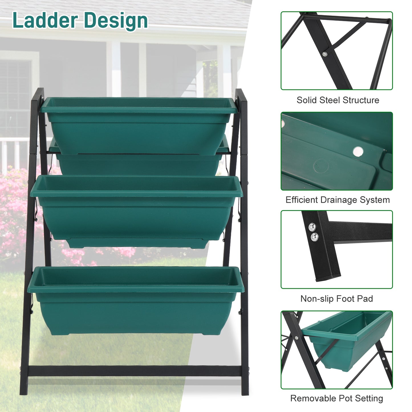 Raised Garden Planter Bed, Tiered Planter Stand with 5 Boxes, Vertical Raised Garden Bed for Herbs, Flowers, or Vegetables in Patio Balcony Indoor Outdoor