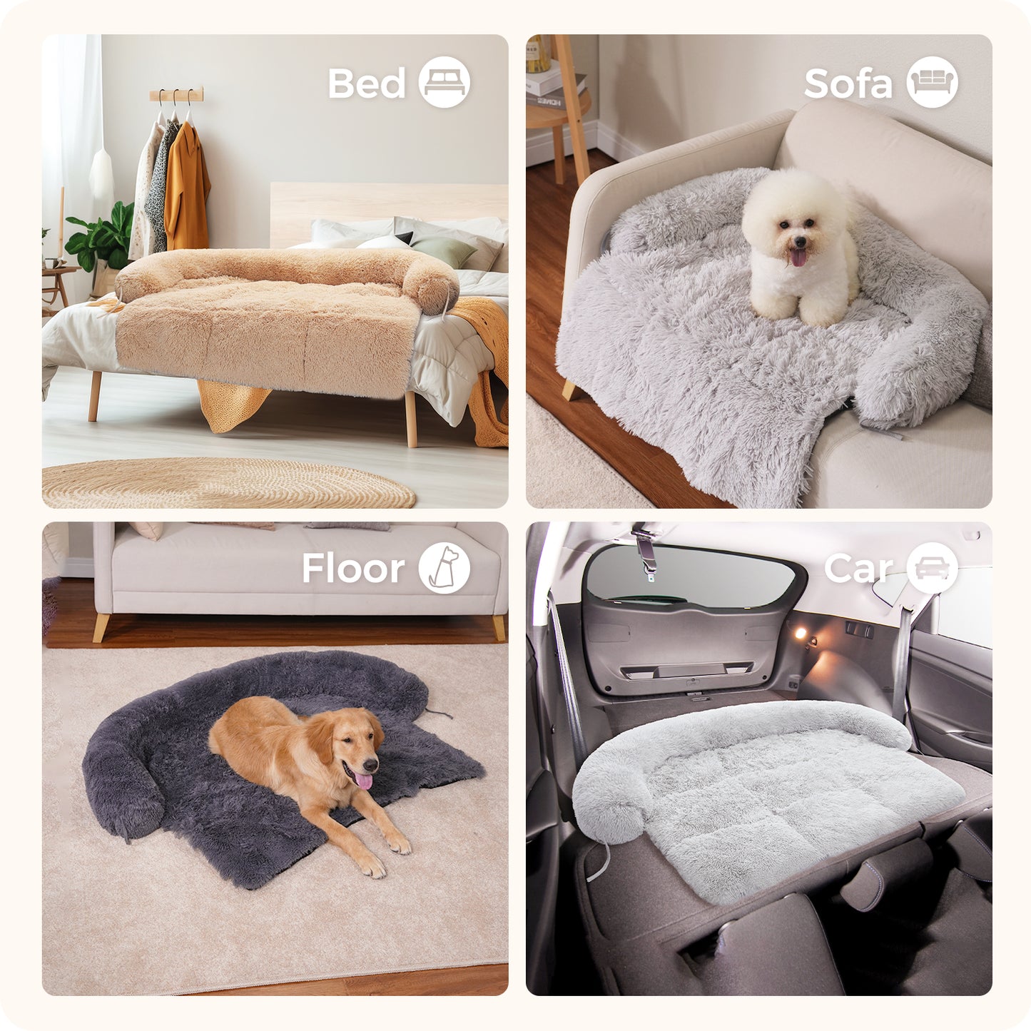 Dog Bed Large Sized Dog, Fluffy Dog Bed Couch Cover, Calming Large Dog Bed, Washable Dog Mat for Furniture Protector,Perfect for Large Dogs and Cats ，Beige(Banned shein,unable to ship on weekends)