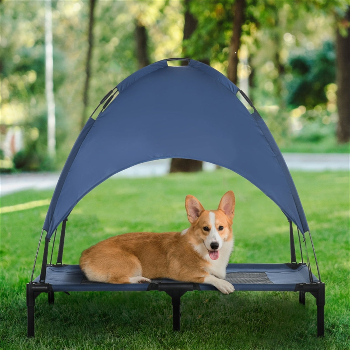 Portable Foldable Pet Cot for Small Dogs - Breathable Polyester, Durable Steel Frame, Airflow Design with Travel Bag - Easy Assembly, Up to 23.5" Length