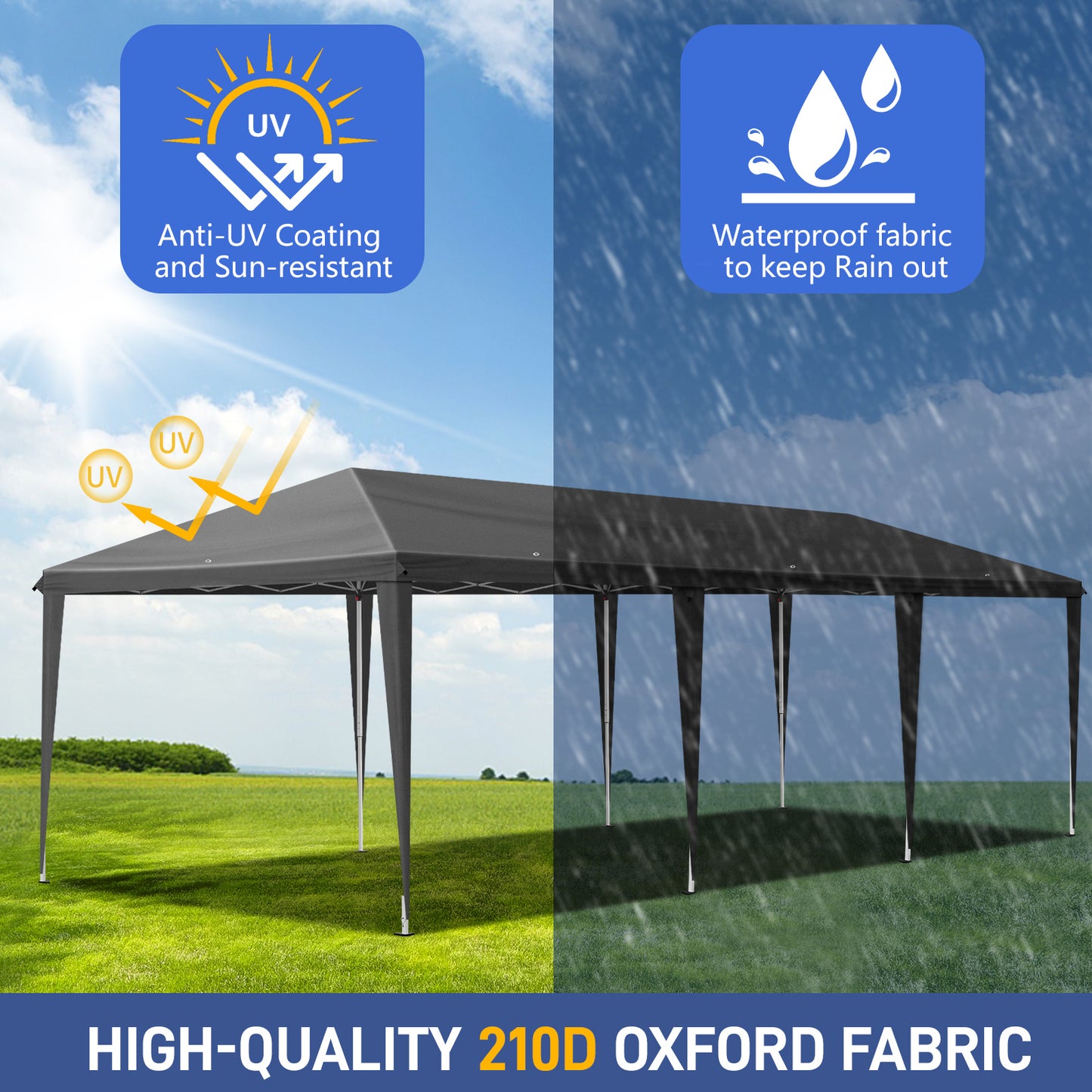 10*30ft dark grey folding shed Oxford white painted frame with 8 sandbags with tugboat bag