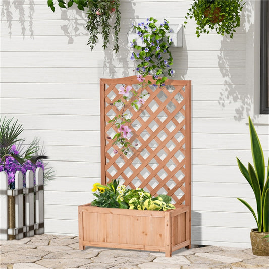 Decorative Wooden Outdoor Planter with Trellis - Spacious for Veggies & Flowers, Solid Wood, Water-Based Paint, Assembly Needed