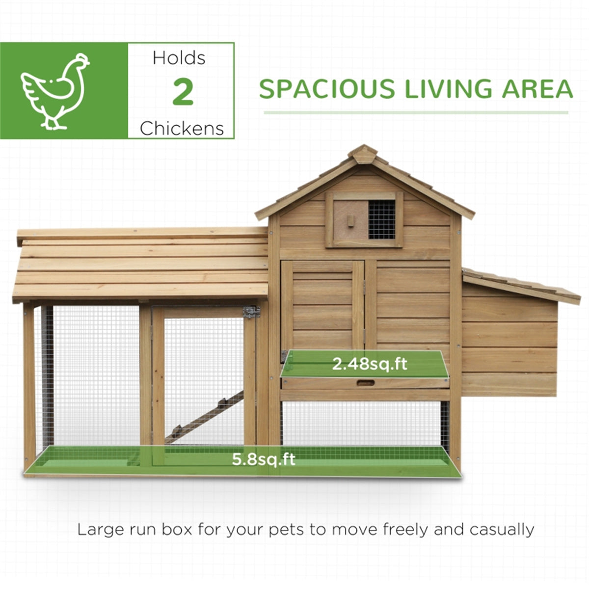 Compact Chicken Coop - Quality Fir Wood, Elevated House, Run, Ramp - Easy Clean, Safe, Airy - For 2 Chickens - Assembly Required