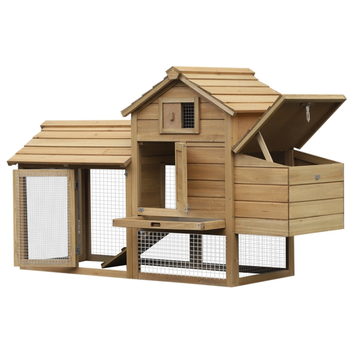 Compact Chicken Coop - Quality Fir Wood, Elevated House, Run, Ramp - Easy Clean, Safe, Airy - For 2 Chickens - Assembly Required