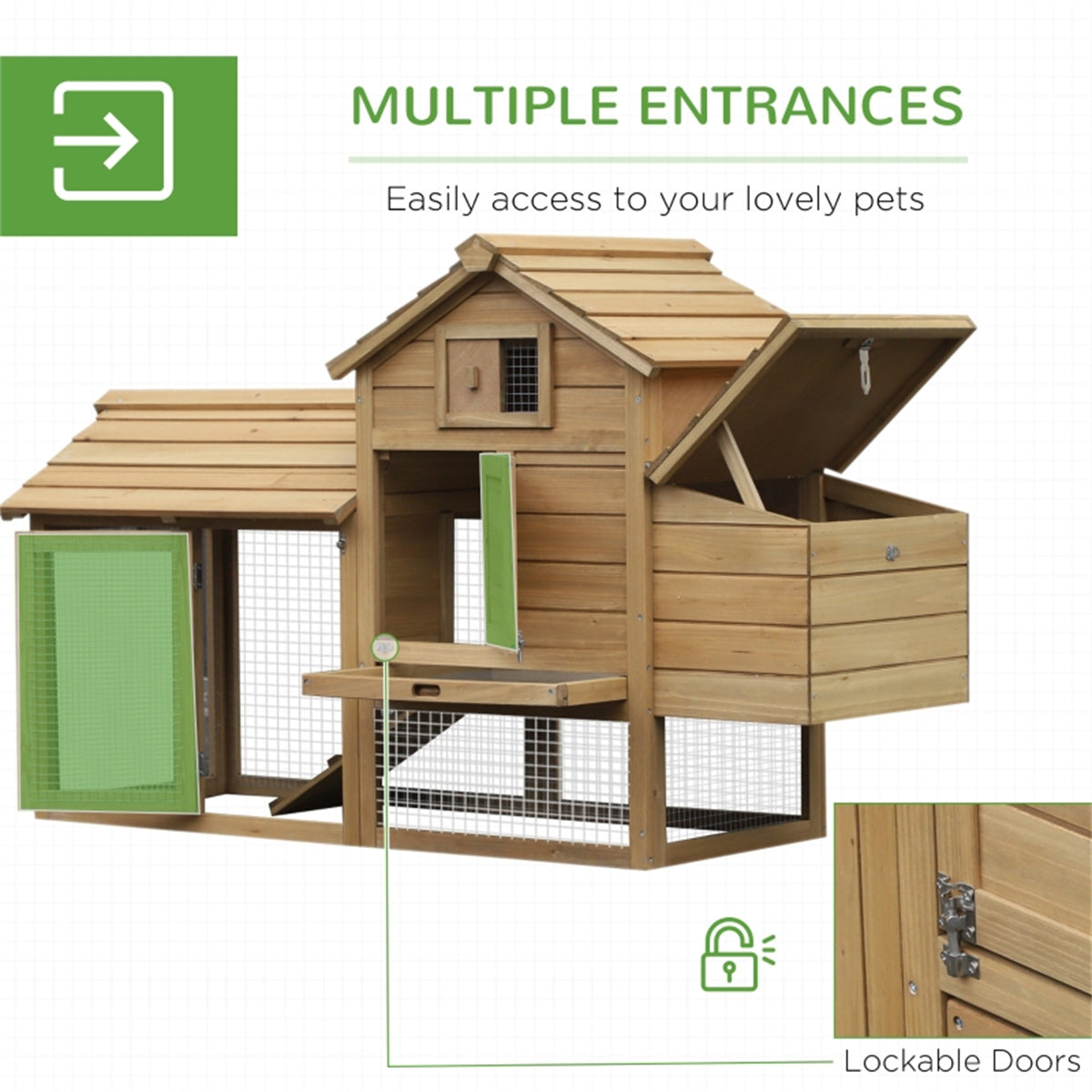 Compact Chicken Coop - Quality Fir Wood, Elevated House, Run, Ramp - Easy Clean, Safe, Airy - For 2 Chickens - Assembly Required