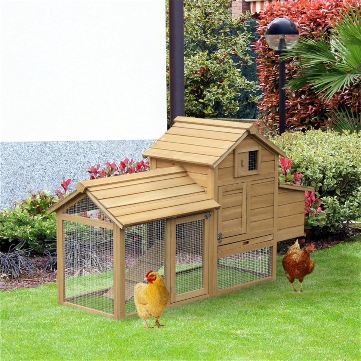 Compact Chicken Coop - Quality Fir Wood, Elevated House, Run, Ramp - Easy Clean, Safe, Airy - For 2 Chickens - Assembly Required