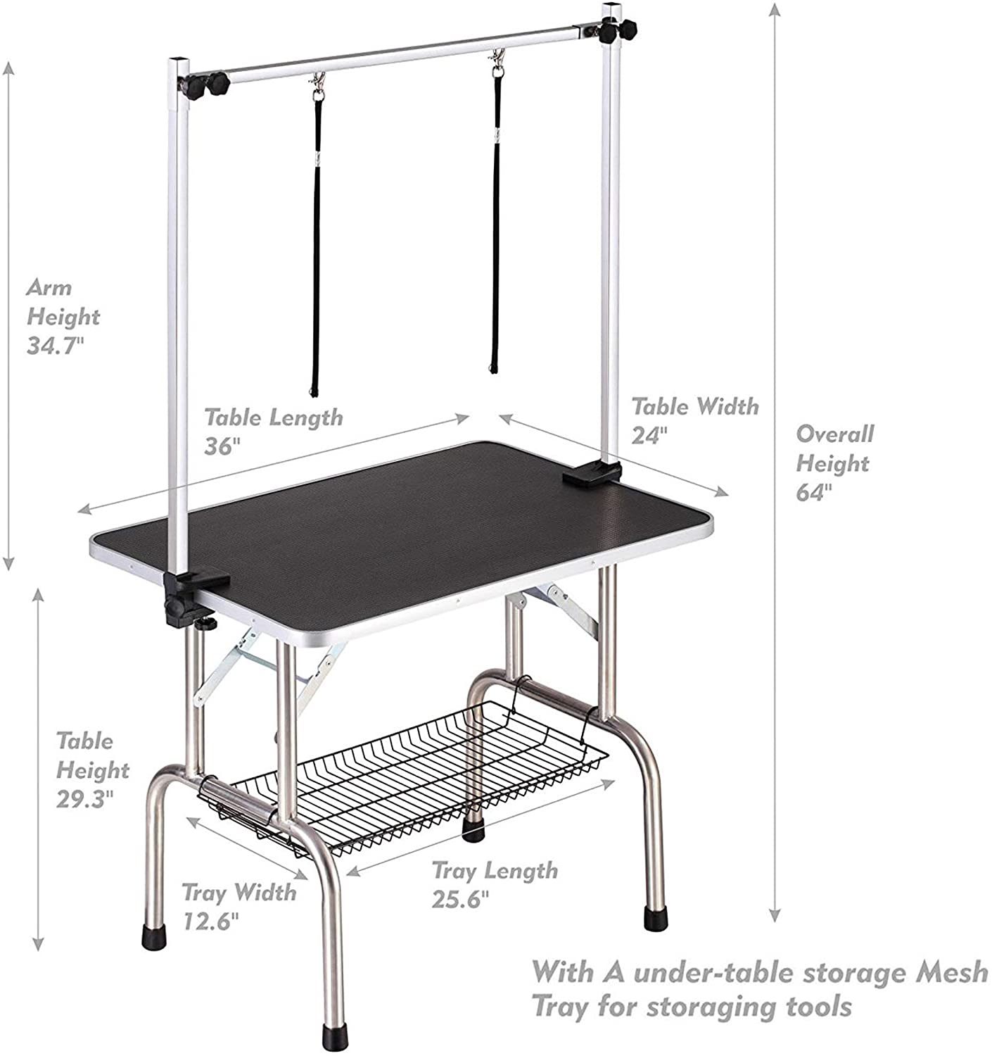 36" Professional Dog Pet Grooming Table Adjustable Heavy Duty Portable w/Arm & Noose & Mesh Tray