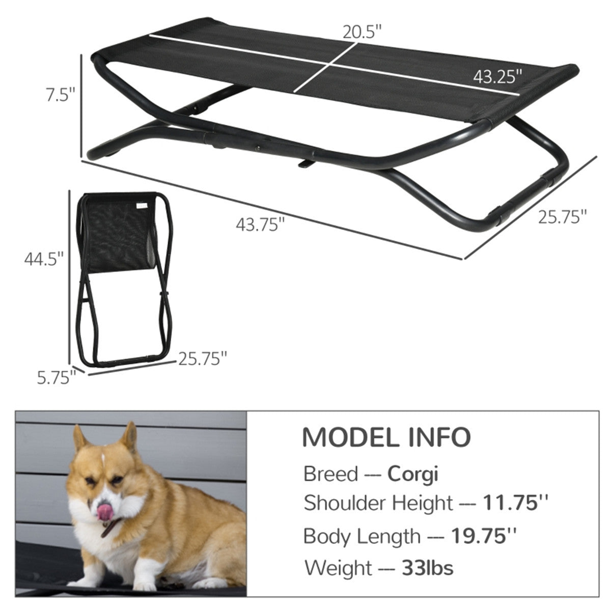 Portable Foldable Pet Bed for Medium & Small Dogs - Breathable Mesh, Elevated, Durable Fabric & Steel - Up to 17.75" Length & 33 lbs Weight - Assembly Needed