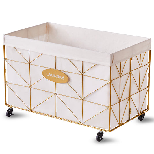 Laundry Baskets,Collapsible Laundry Basket with Wheels,Removable Lined for Easy Cleaning Storage Basket,Sturdy Metal Frame for Clothes Storage for Living Room (160L-LA-Gold)